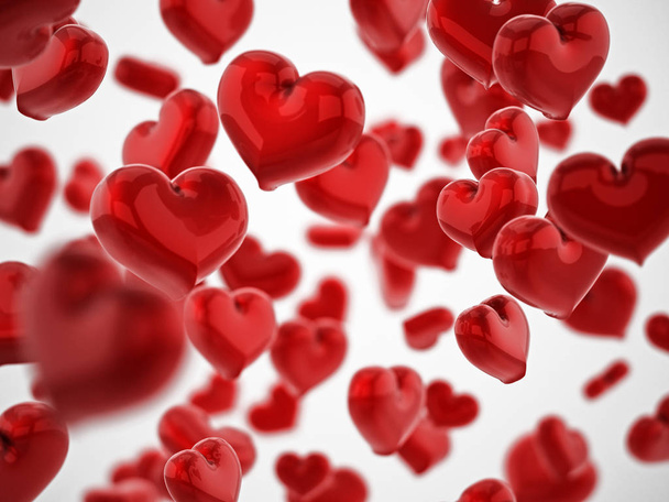 Falling hearts background with DOF effect. 3D illustration. - 写真・画像