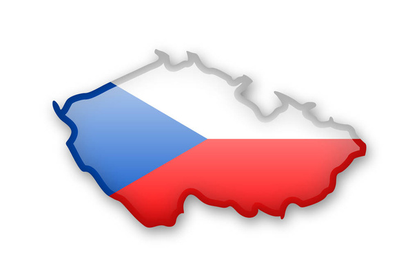 Czech Republic flag and outline of the country on a white background. - Vector, Image