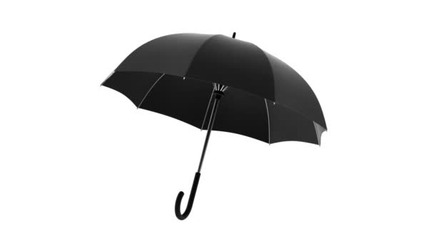 Obrotowy czarny parasol na białym tle. Animacja z kanałem alfa - Materiał filmowy, wideo