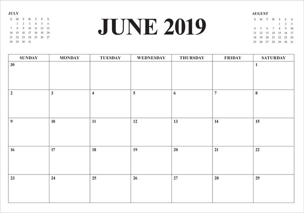 Giugno 2019 scrivania calendario vettoriale illustrazione, design semplice e pulito
. - Vettoriali, immagini