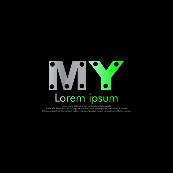 M Y MY Vector initial abstract logo concept for your company. cut font, black background - Vector, Image