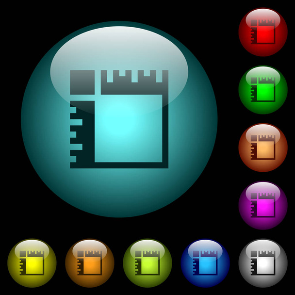 Renkli ışıklı küresel cam düğmeler siyah arka plan üzerinde tuval cetveller simgeler. Siyah veya koyu şablonları için kullanılabilir - Vektör, Görsel