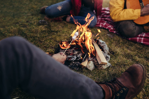 Marshmallow na klacku se peče nad tábornickým ohněm - Fotografie, Obrázek