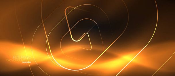 Тёмный черный абстрактный фон с неоновыми цветами и линиями
 - Вектор,изображение