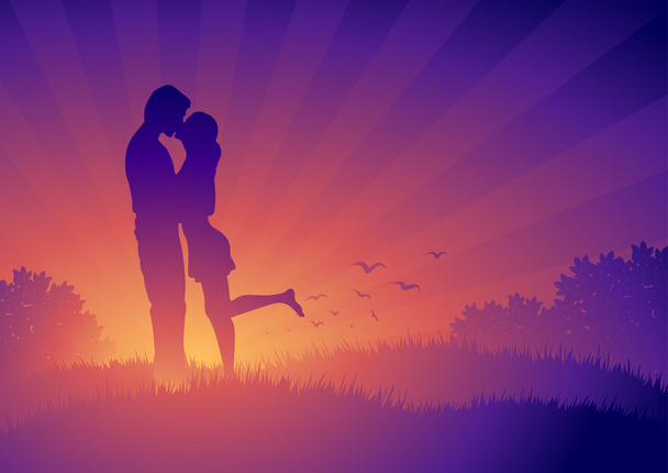 Purple sunrise lovers. - Vector, Image