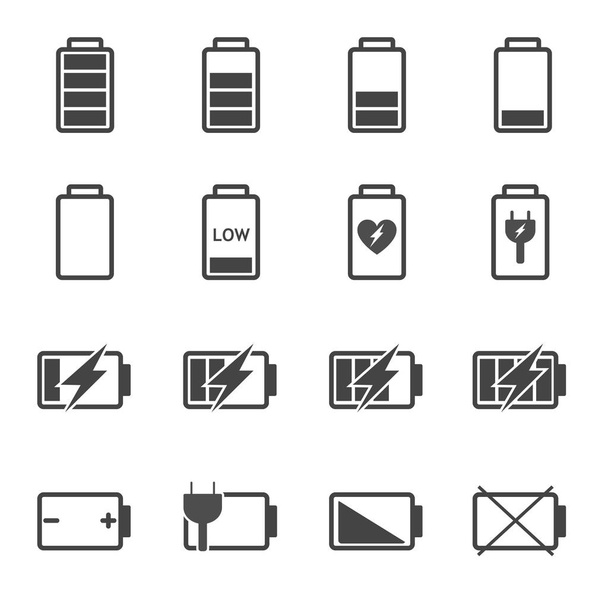 Battery icon vector set. Power and Fuel concept - Vector, Image