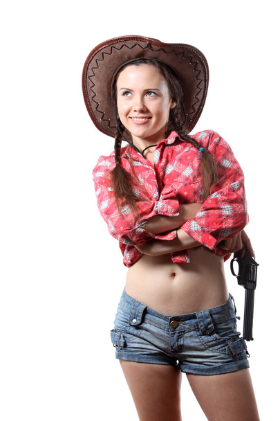 Pretty young girl in the cowboy hat  - Foto, Imagem