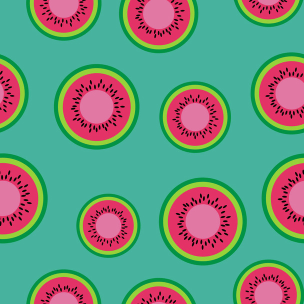 明るい緑の背景にスイカのシームレス パターン - ベクター画像