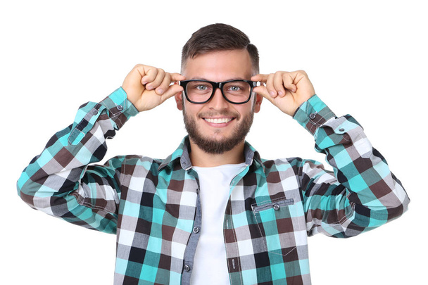Young man in glasses isolated on white background - Φωτογραφία, εικόνα