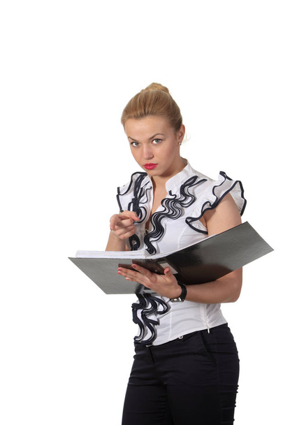 Young blond businesswoman read a document in a folder - Fotografie, Obrázek