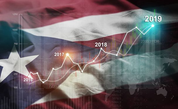 Groeiende statistiek financiële 2019 tegen Puerto Rico Flag - Foto, afbeelding