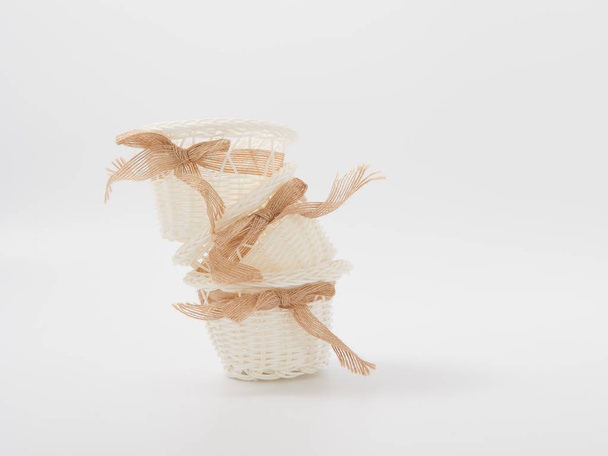 check miniature baskets of vines on a white background - Photo, Image