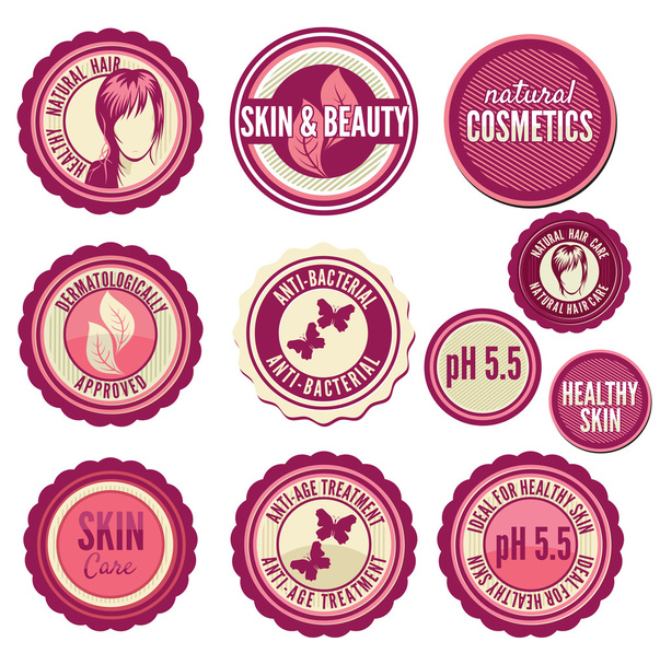 Raccolta di etichette e distintivi cosmetici
 - Vettoriali, immagini
