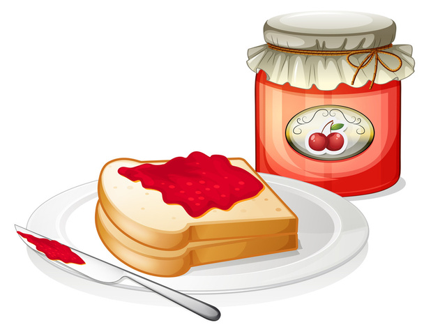 Un sándwich dentro del plato con mermelada de cereza
 - Vector, Imagen