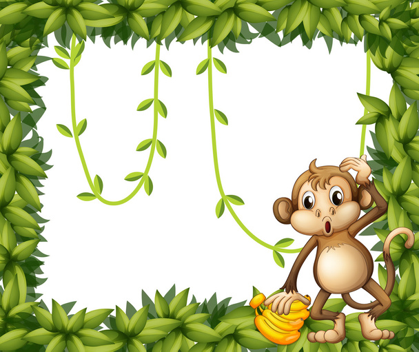 Uma armação de folhas com um macaco e bananas
 - Vetor, Imagem