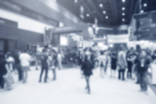 Abstract blurred event exhibition with people background, business convention show concept. - 写真・画像