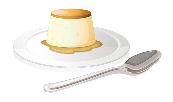 lžíce vedle talíř s leche flan - Vektor, obrázek