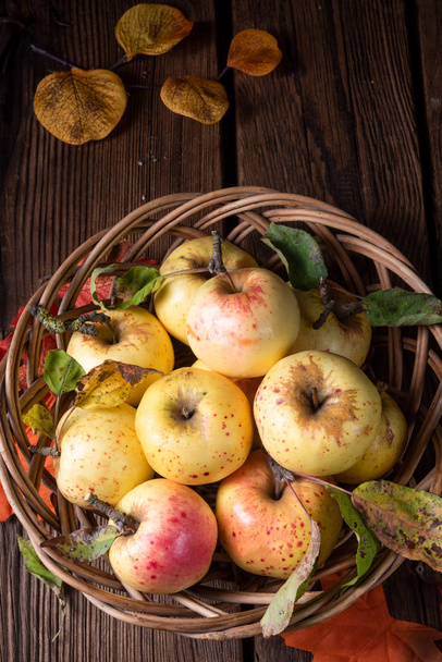fresh and tasty organic apples in a basket - Фото, зображення