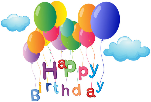 A happy birthday greeting with colorful balloons - Вектор, зображення