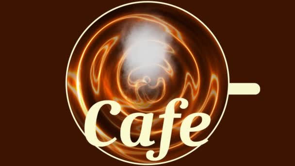 Banner kávézó, csésze forró kávé egy felhő a gőz, felülnézet, animált felirat kávézó - Felvétel, videó