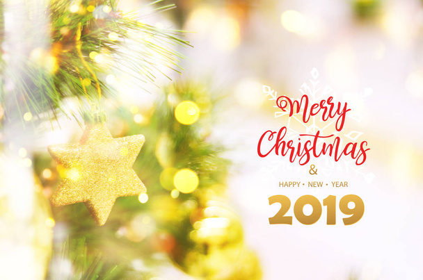Merry Christmas and Happy New Year. Christmas tree background - Photo, Image