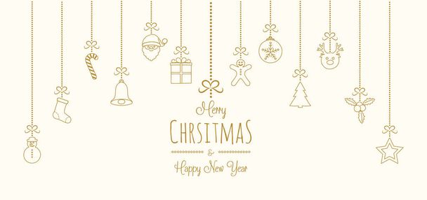 メリー クリスマスと新年あけましておめでとうございます-掛かるとグリーティング カードの装飾します。ベクトル. - ベクター画像