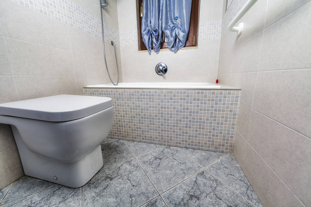 Toilet view with mosaic tub and window - Φωτογραφία, εικόνα