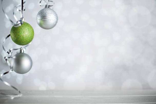 Silver Christmas balls with ribbon - Photo, Image