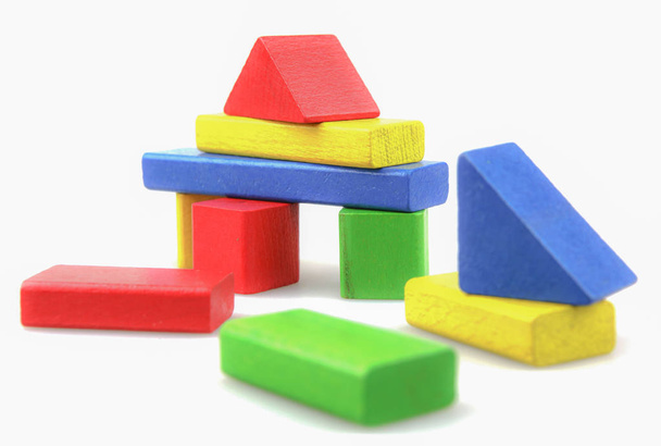 Colorful Wooden Building Blocks Toys Isolated On White - Photo, Image
