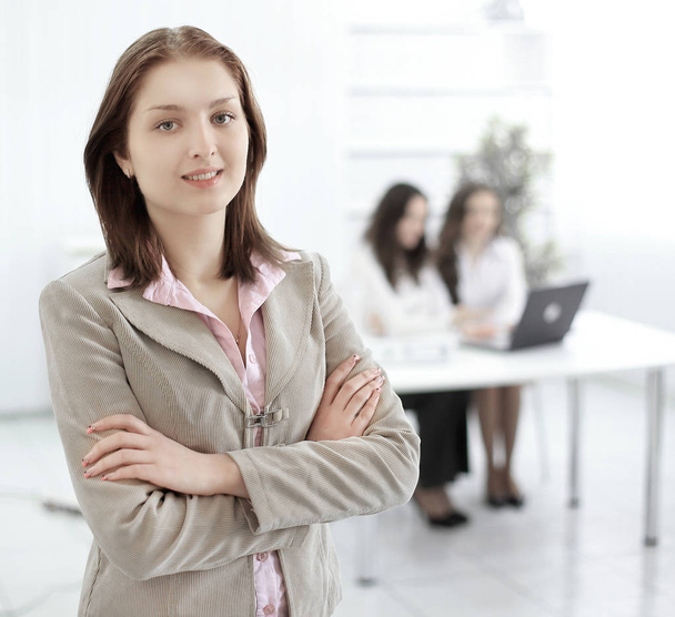 confident business woman on the background of the office - 写真・画像