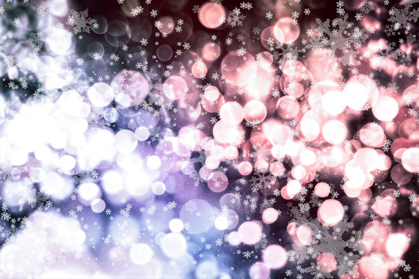 Weihnachtlicher Hintergrund. Dezent fliegende Schneeflocken und Sterne auf dunkelblauem Nachthintergrund. schöne Winter silberne Schneeflocke Overlay-Vorlage. - Foto, Bild