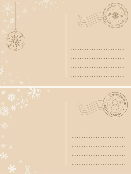 light brown postcards for winter holidays - vector holiday backgrounds - Vector, Image