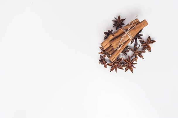 cinnamon stick and star anise on a white background - Photo, image
