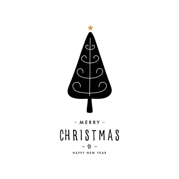 Merry christmas greeting text tree gold star isolated background - Vector, Imagen