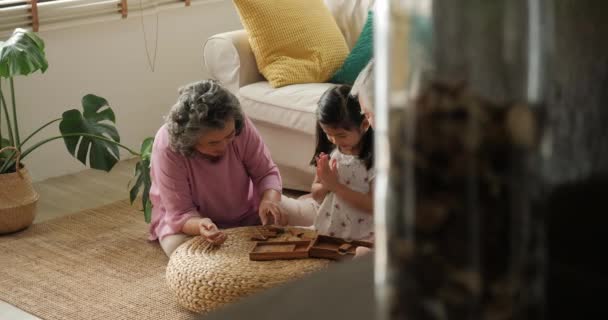 Asian senior couple playing together with a little girl at home. - Filmmaterial, Video