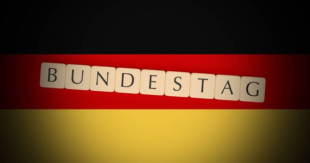 List płytki Bundestagu na niemiecką banderą, ilustracja 3d - Zdjęcie, obraz