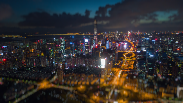 Sunny noční shenzhen panoráma města hongkong hranice u řeky letecké panorama 4k timelapse Čína - Záběry, video