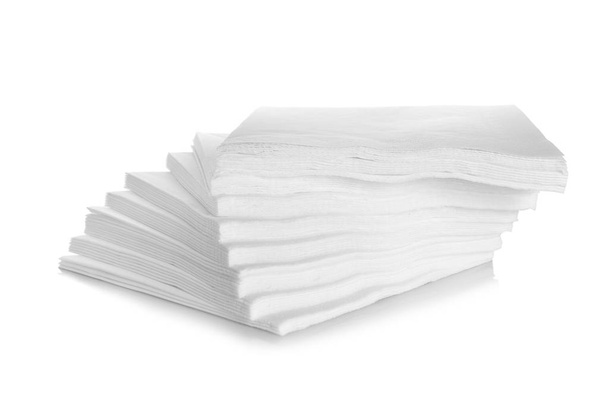 Stack of clean paper napkins on white background - Photo, image