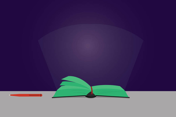 Design Business Tyhjä kopio tilaa tekstiä mainos verkkosivuilla edistäminen eristetty Banner malli Väri sivut Open Book vektori pöydällä kynä ja valonsäde räikeä
 - Vektori, kuva