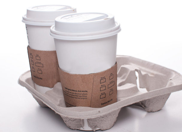 Recycle takeout coffee cups and tray - Photo, Image