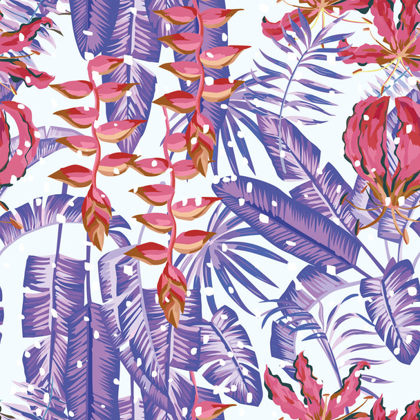 Зимний тропический бесшовный состав цветов оставляет белый backgr
 - Вектор,изображение