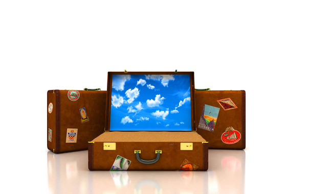 Отпуск вокруг мира, летние каникулы, поставить всю свою жизнь в чемодан, 3d Иллюстрация - Фото, изображение