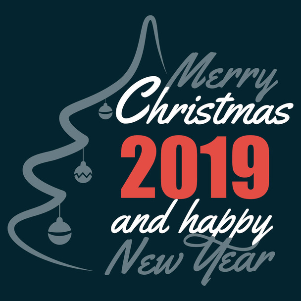 Have very Merry Christmas and Happy New Year 2019 we wish you lettering text logo on black background - Vektor, Bild