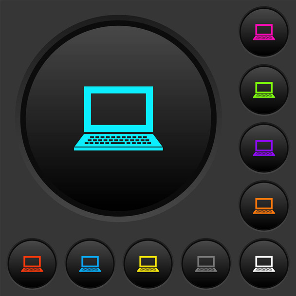 Laptop-val üres képernyő sötét nyomógomb a színes ikonok - Vektor, kép