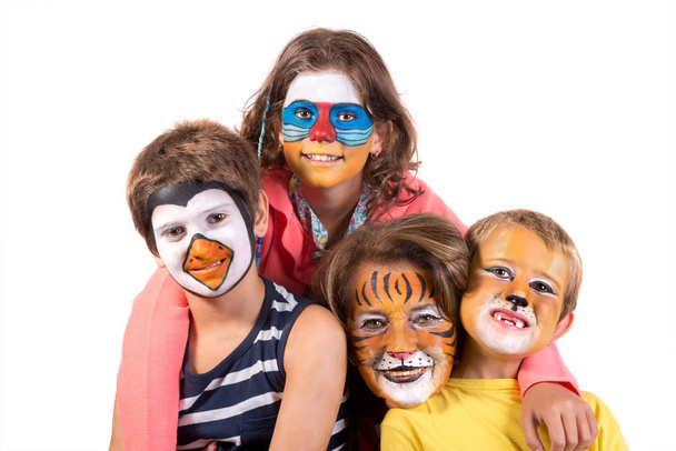 Kid and granny with face-paint - 写真・画像