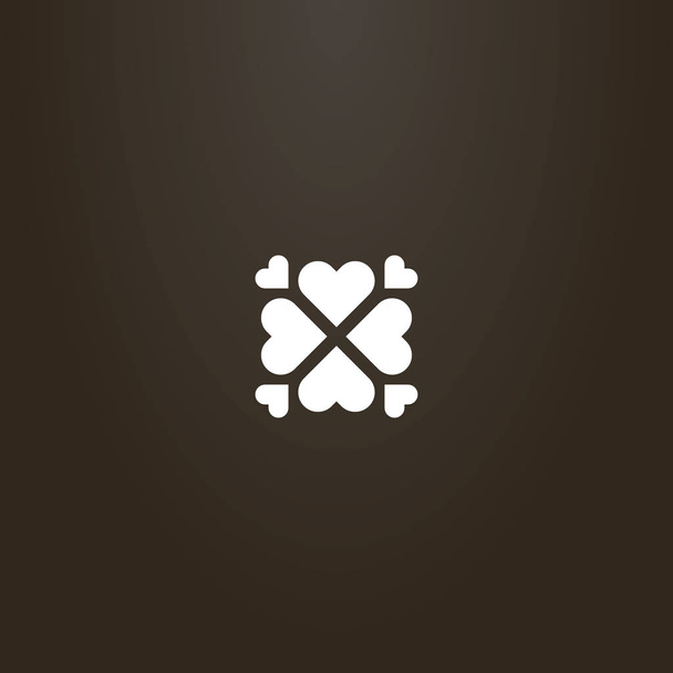 segno bianco su sfondo nero. vettore piatto segno d'arte di trifoglio a forma di cuore con quattro cuori intorno
 - Vettoriali, immagini