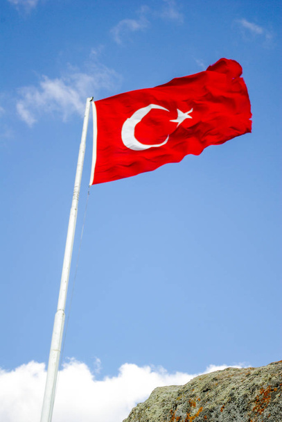 Turkish national flag on a rock in open air - Photo, Image