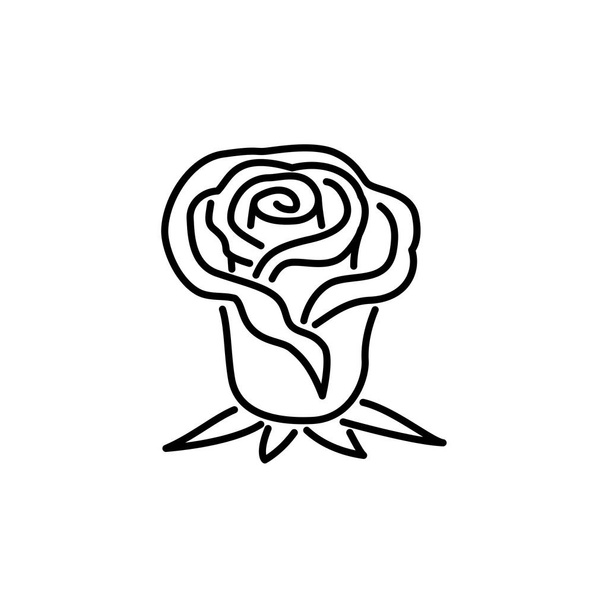 Black & white vector illustration of rose flower. Line icon of o - Vector, Image