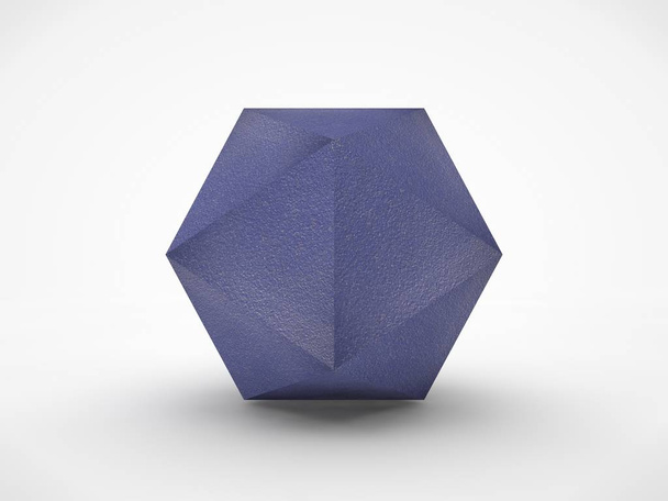 La imagen de los poliedros de piedra, con superficie rugosa, azul. Un símbolo de firmeza y principio. Representación 3D sobre fondo blanco
. - Foto, Imagen