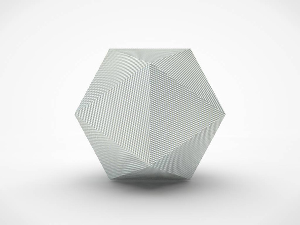 Afbeelding van een metalen veelvlak met een raster. Een symbool van stevigheid en principe. 3D-rendering op witte achtergrond. - Foto, afbeelding